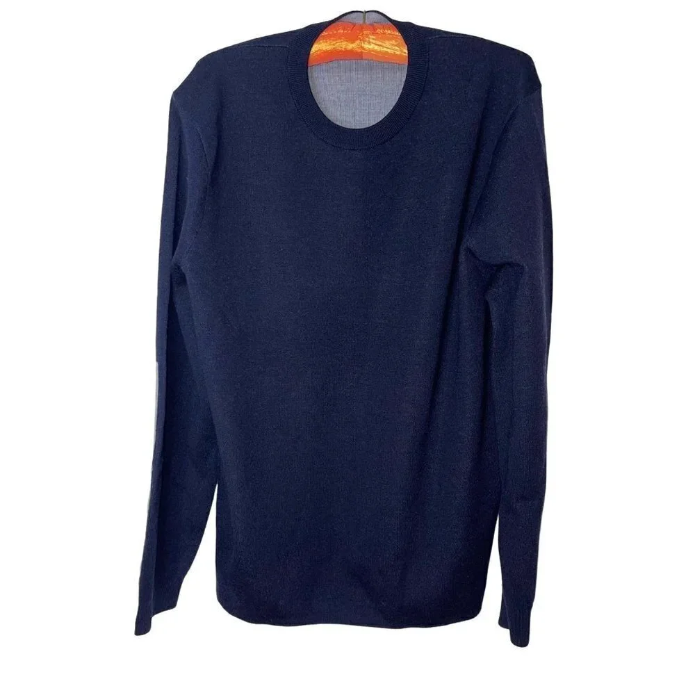 Theory Mens Sweater Blue Gray Size XL Wool Spandex Colorblock Sleeve Crew Neck
